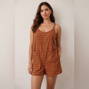 Sadie & Sage Brown Checkered Romper | Medium